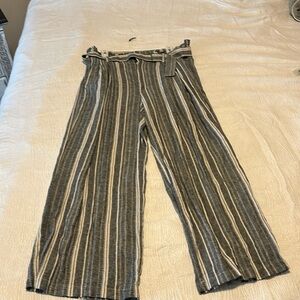 Grey and white striped wide leg pants